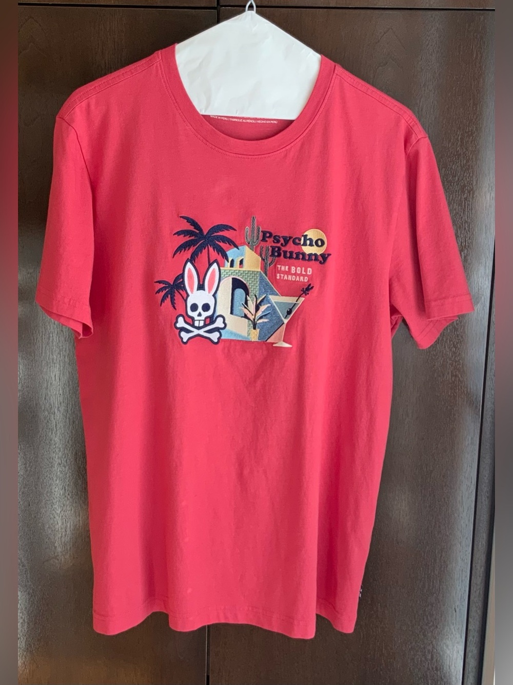 Psycho Bunny Coral-Red Short Sleeve Tee with Graphic